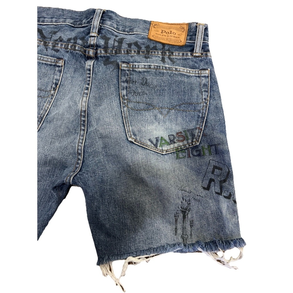 Polo Ralph Lauren Sullivan Slim Graphic Denim Shorts Men 33 Distressed Y2K Rare - Picture 9 of 14